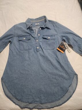 Chambray Button-Pocket Tunic - Light Blue